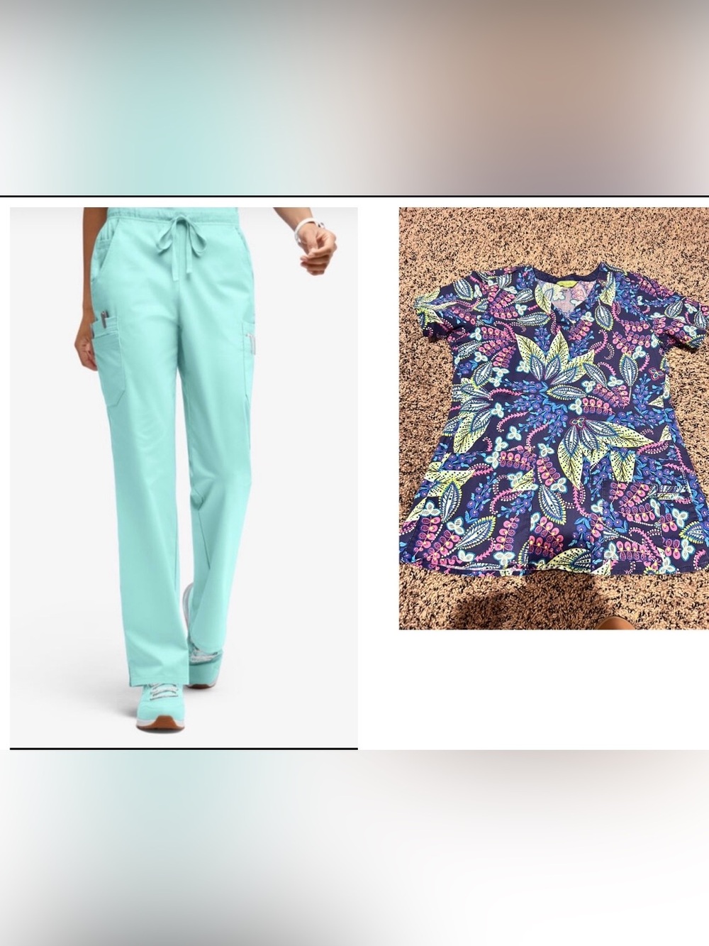 50%offw❤️ Vera Bradley robin egg  Blue Cargo Scrubs Bottoms Nursing Pants Women’